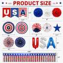 33pcs 4th of July Patriotic Decorations America 250 Decorations Set, Red White and Blue Paper Fans Decor with Banner, Pom Poms, Hanging Swirls and Balloons for Independence Day Memorial Day