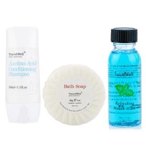 Hotel Toiletries Amenities Bulk Individually Wrapped 30ml Shampoo & Conditioner 2 in 1, Round Tissue Pleated 28g Cleaning Travel Soap In Bulk, 1FLOZ Disposable Outlast Mouthwash 30 Set (1 Count (Pack of 90))