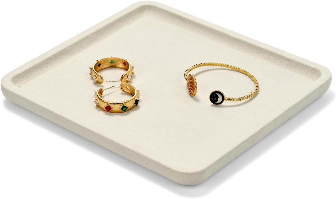 Microfiber Jewelry Trays Stackable Ring Earring Bracelet Necklace Bangle Watch Display Tray Drawer Organizer 7.87 * 7.08 * 0.59inch (White