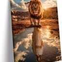 Jesus and Lion Canvas Wall Art, Christian Religious Poster Print, Inspiring Jesus and Lion King Artwork for Living Room and Bedroom Decor 16x24in Woodframe