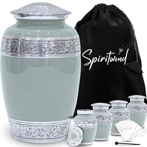 Set of 3 Stunning Cremation Urns for Human Ashes Adult Female or Male - Hand Engraved Cremation Urn Set of 3with 1 Large Urn for Ashes with 2 Matching Mini Urns, Funnels & Bags (Olive Rest Color)