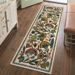 Zealude Washable Kitchen Runner Rug, Floral 2x6 Rug Runners for Hallways, Washbale Non Slip Beige Rugs, Soft Low Pile Carpet for Bedroom Entryway Laundry Room