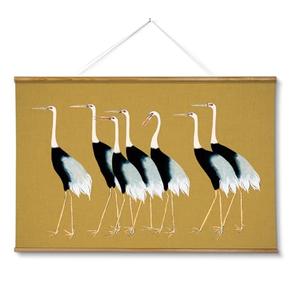 VIYYIEA Extra Large Size Canvas Wall Art, 36x54 Vintage Scroll Hanging Crane Print, Elegant Bird Animal Artwork for Living Room, Bedroom, or Office