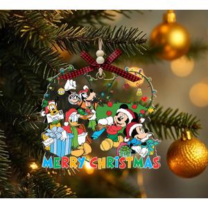 Mouse & Friends Christmas Acrylic Ornament, Holiday Tree Hanging Decoration, Mickey-Style Mouse & Friends Cartoon Ornament Gift for Kids, Boys, Girls, Fans Cartoon (with Red Bow & Wooden Beads)