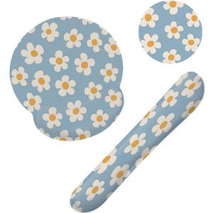 Abstract Groovy Blue White Flower Keyboard Wrist Rest Pad and Mouse Pad Wrist Support Set,3-in-1 Ergonomic Mouse Pad with Non-Slip Rubber Base for Home Office Game Computers Desk,