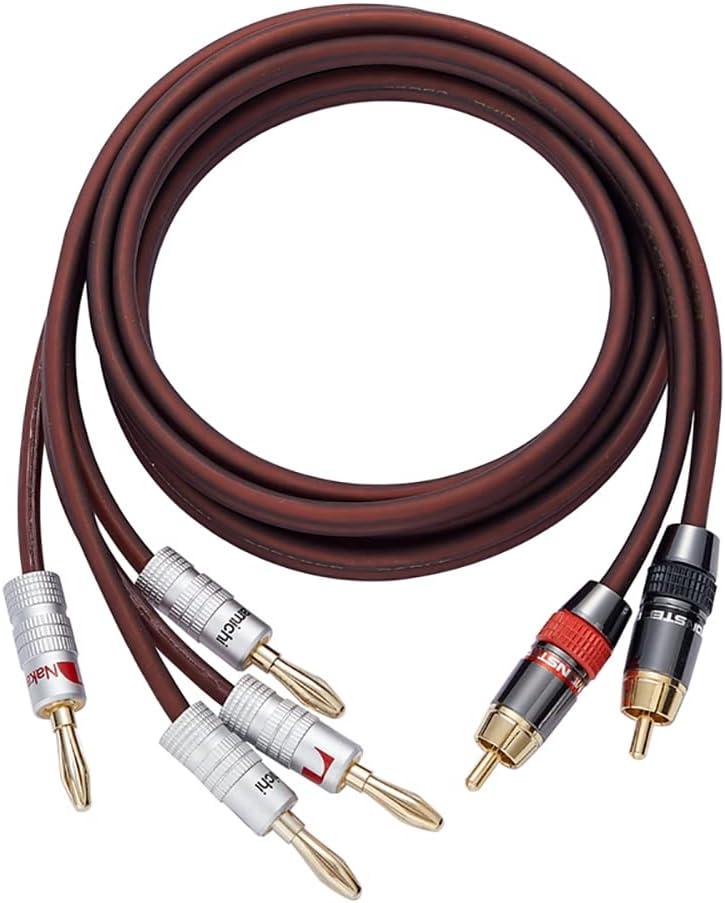 Audiophile Hi-Fi 14 Gauge OFC Speaker Cable with RCA Male (Black & Red) to 2 Bananas Plugs, 2 pack/1pair, (5M(16.5FT), 1 Pair(RCA to 2 Banana))