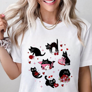 Fukika Black Cat Valentine Shirt, Cat Valentines Day Sweatshirt, Cat Mom Valentines Tee, Pet Valentine Sweatshirt, Black Cat Hearts Cat Lover Gift, XXL, White