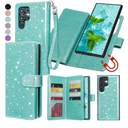 Varikke for Galaxy S23 Ultra Wallet Case Detachable with Card Holder for Women, Glitter Leather Strap Magnetic Flip Wallet Removable Phone Case Cover for Samsung Galaxy S23 Ultra 5G 6.8", Mint Green