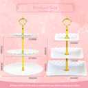 joy akkess 6 Pcs Dessert Table Display Set with 2 Pcs 3 Tier Cake Stand, 3 Pcs Dessert Trays and 1 Tongs for Tea Party Wedding Baby Shower(White, Wavy)