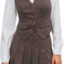 Milumia Women's Plaid Skirt Sets 2 Piece Outfits Blazer Vest Top and Pleated Mini Skirt Suit (Brown)