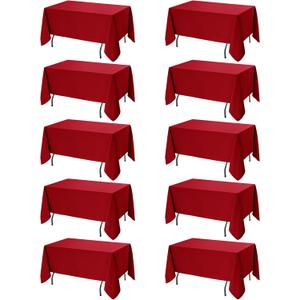 10-Pack Red Tablecloths for Rectangle Tables, 60 x 120 Inches, Stain-Resistant Polyester Fabric for 6 Foot Tables - Washable Table Covers for Weddings, Banquets, Birthday Parties, Events