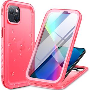 Cozycase Compatible with iPhone 13 Waterproof Case - Full Body Dustproof Shockproof Rugged Waterproof Case for iPhone 13 6.1 Inch Pink
