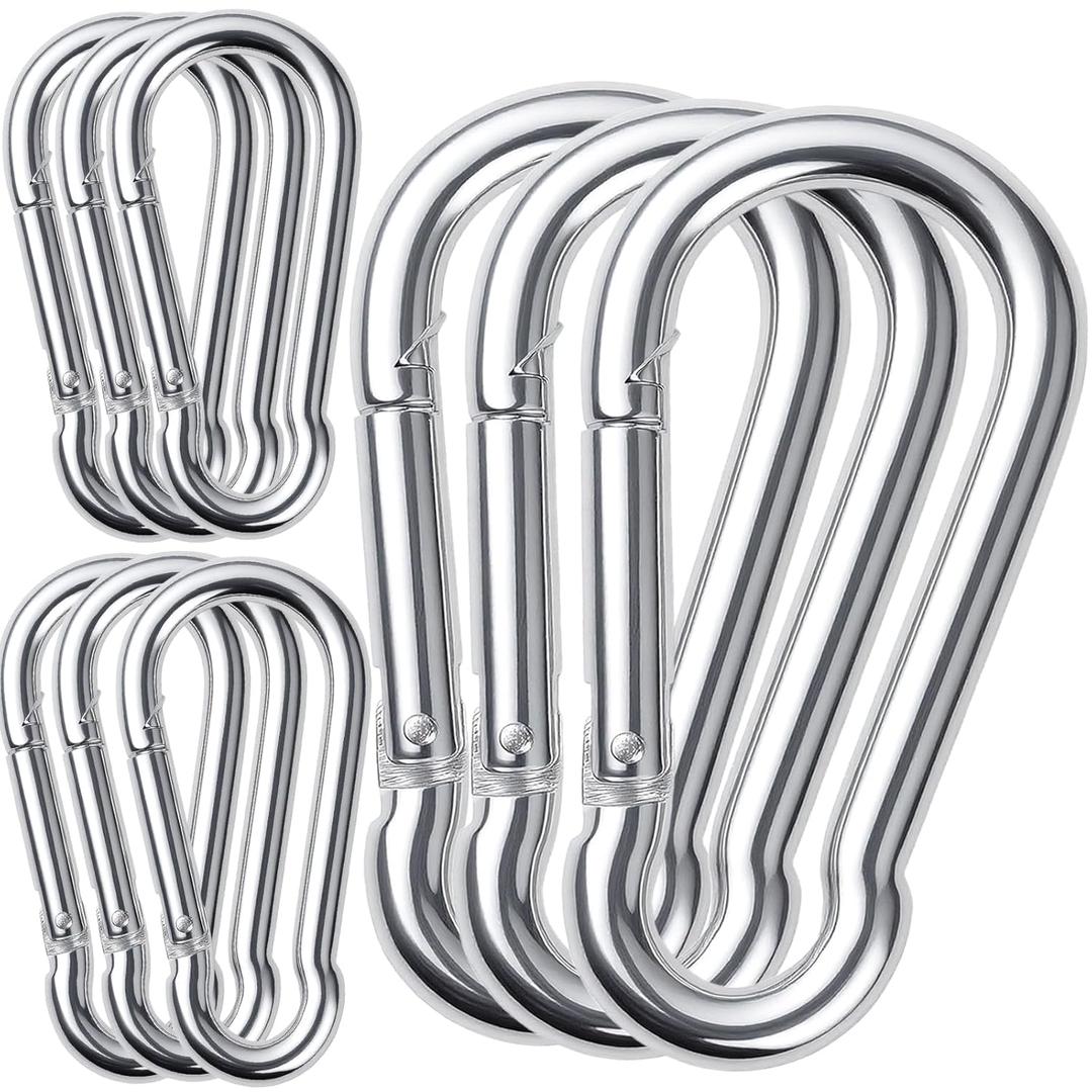 10Pack 5.5 Inch Spring Snap Hooks, Heavy Duty Carabiner Clips for Swing, 12MM 1/2 Quick Chain Link Buckle Clip Keychain Carabiners for Hammock Fitness Gym Boating-1350lbs Capacity