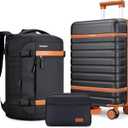 Luggage Sets 3 Piece with Spinner Wheels, Lightweight PC Hardside Suitcase with TSA Lock & YKK Zippers, 20 Inch Carry On Luggage with Travel Bag for Men and Women, Black