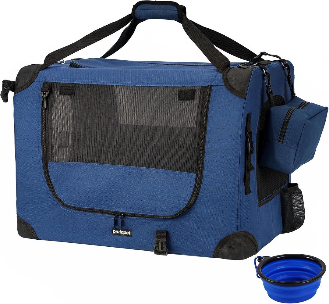 Prutapet Large Cat Carrier 24"x16.5"x16.5" Portable Dog Crate for Small Medium Dogs Collapsible Traveling Pet Crate with Collapsible Bowl