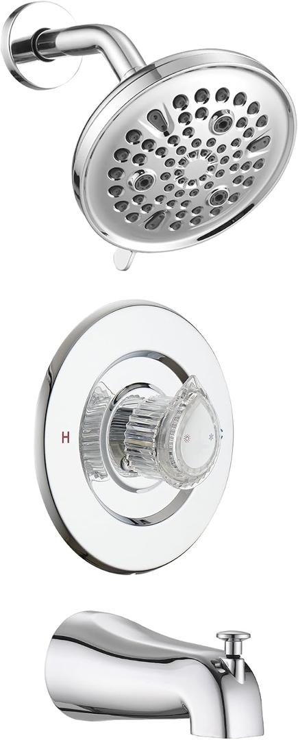 9-Setting Bathtub Faucet Trim Kit Compatible with Moen Fit Chateau Valve, Pull-on Push-Off Design Knob Handle, Chrome