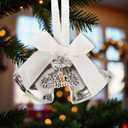 Christmas Sliver Metal Jingle Bells with White Bow and Marry Christmas Pendant Vintage Xmas Tree Hanging Ornament for Holiday Home Winter Decoration