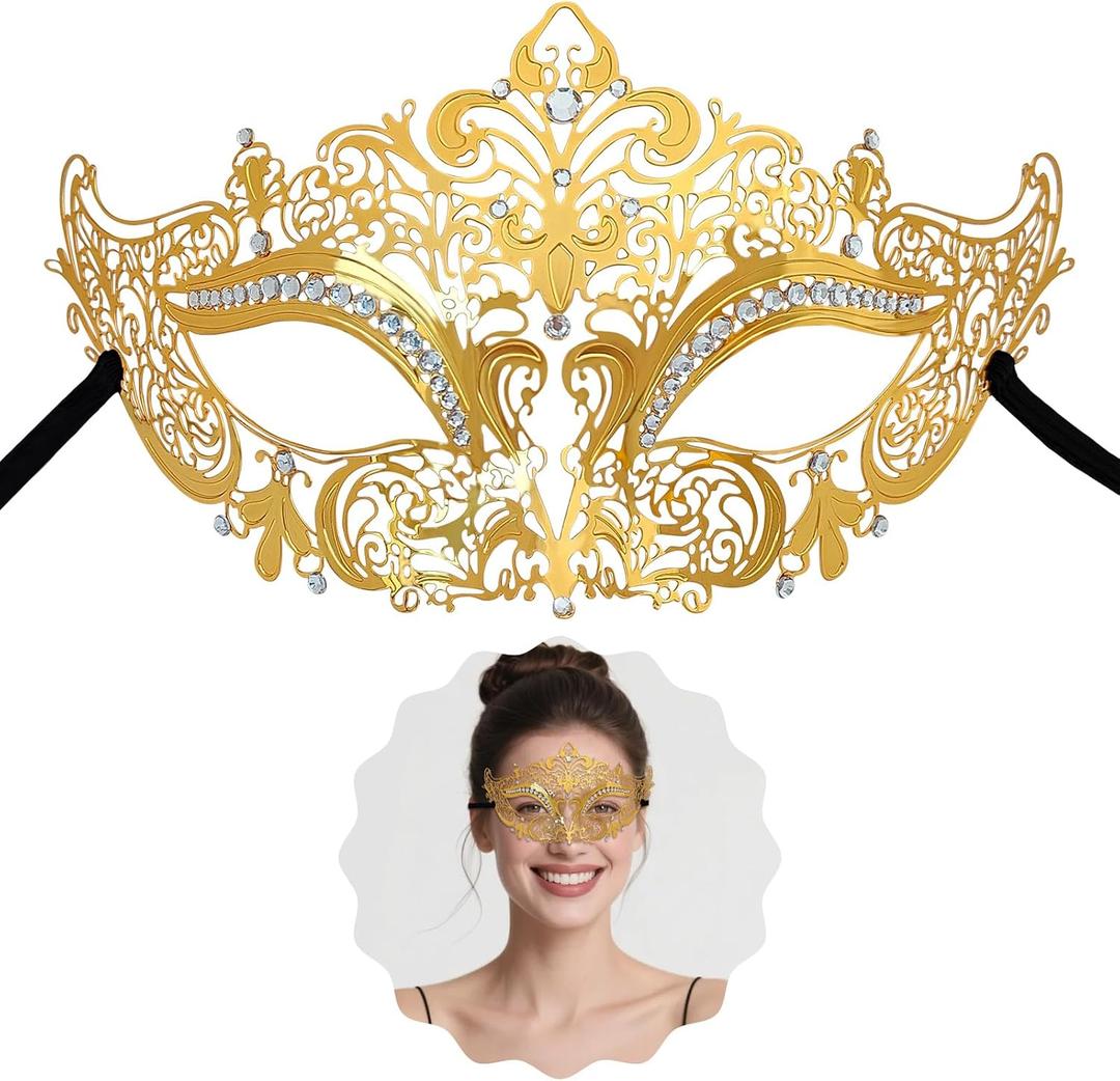 Masquerade Mask for Women, Metal Mask for Costume Party, Halloween, Mardi Gras, Venetian Balls