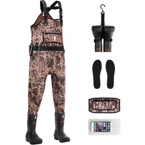 GearOZ Duck Hunting Waders for Men, Waterproof Bootfoot Chest Wader Insulated Neoprene Camo Waders with Boot Hanger for Fishing, Waterfowl Hunting Breathable Hunter Waders Weighters, Size 10