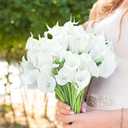 Janinka 60 Pcs Artificial Calla Lily Flowers Bulk Realistic Silk Calla Lilies Bouquet, 14 Inch Faux Flowers for Wedding, Home Decor, Party Centerpieces, Waterproof PU Material (White)
