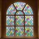 Stained Glass Window Film, Window Privacy Films, Colorful Lattice Window Tint, Rainbow Glass Decals Stickers for Home Anti UV 17.3 x 78.7 inches