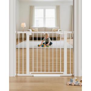 Cumbor 29.7-40.6" Baby Gate for Stairs, Mom's Choice Awards Winner-Dog Gate for Doorways, Pressure Mounted Auto-Close Pet Gates for Dogs Indoor, Safety Child Gate with Easy Walk Thru Door, White