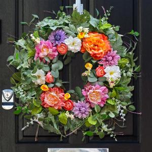 Spring Wreath 26 Inch Spring Wreaths for Front Door with Peony, Dahlia, and Rose, Beautiful Summer Door Wreath for Indoor and Outdoor Decor
