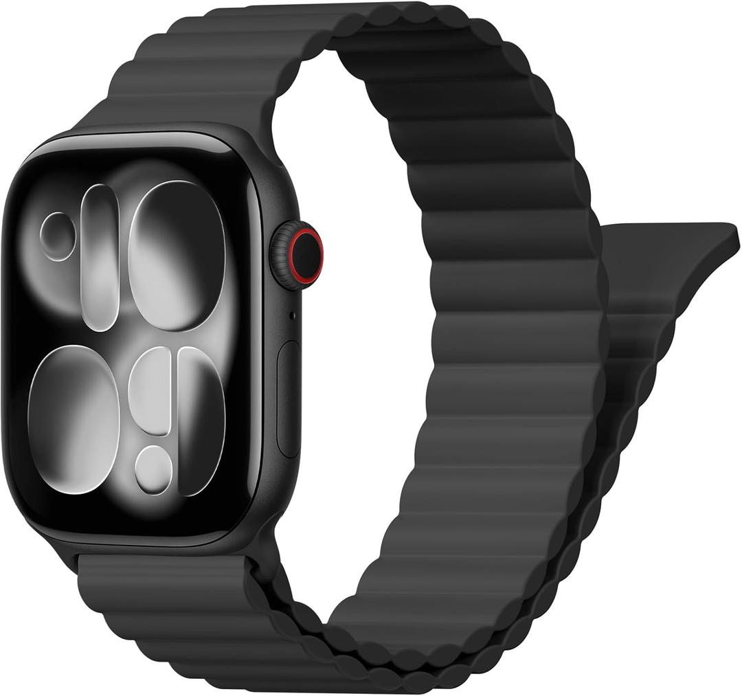 Magnetic Sport Bands for Apple Watch Band 40mm 38mm 41mm 42mm 44mm 45mm 46mm iWatch bands for Women Men, Silicone Loop Strap Wristband for Apple Watch Series 11 10 9 8 7 6 5 4 3 SE 3/2nd Ultra/3/2 49mm (01-Black)