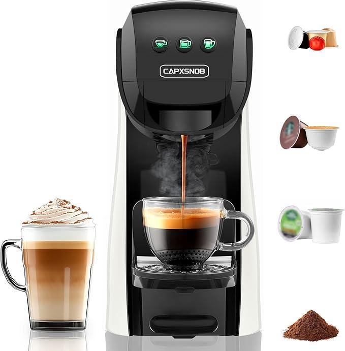 Warriors1 4-in-1 Coffee Maker & Espresso Machine for Pods & Grounds, 20 Bar | Fits K Cup/Nespresso/Dolce Gusto Pods/Ground, 3 Cup Sizes & Custom Vol/Temp, 5.3" W for Kitchen/Office/Dorm
