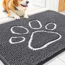 Smiry Dog Door Mat for Muddy Paws, Absorbent Dirt Trapper Non Slip Quick Dry Washable Chenille Mat for Mud Dogs, Entry Rug for Indoor and Outdoor (30x20 Inches, Dark Grey and White)