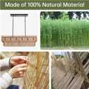 34" Rattan Chandelier, Boho Dining Room Rectangle Linear Light