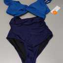 Charmo Womens One Piece Swimsuit Ruched Tummy Control High Cut Backless V Neck Bathing Suits Swimwear (Medium, 5g# Navy Color Block)