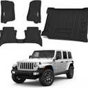 Floor Mats & Cargo Mat for Jeep Wrangler 4XE 2021-2024 2025, All Weather Floor Liners for Front/Rear/Cargo Custom Fit for Jeep Wrangler 4XE 4 Door Accessories
