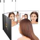 360 Mirror for Haircuts for Men for Women for Braiding Hair Trifold 3 Way Mirror to See Back of Head Barber Haircut Tool Three Way for Hair Cutting Self Cut (Black Without Led)