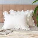 Pillow Shams Set of 2 Pure Cotton Champray Ruffled Edge,Thick and Solid Washed Dobby Heavy Fabric (King 20x36 inches) (Ivory)