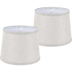 Set of 2 Medium Fabric Lampshades for Table & Floor Lamp, 12 Inch Spider Fitter, Handcrafted Natural Linen Double Empire Shade, Assembly Required (10"x12"x9", Light Grey)