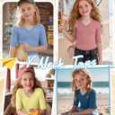4 Pack Teen Girls T Shirts Kids Summer V Neck Tops Ribbed Basic Cute Tees Short Sleeve Clothes for Tween 5-14 Years