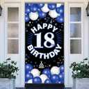PHXEY Happy 18th Birthday Decorations for Boys & Girls, Blue Fabric Banner Backdrop for 18 Year Old Birthday Party, Perfect Photo Backdrop, Yard Sign, Cake Table Decor, Door or Entrance Sign