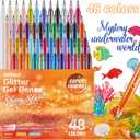 miikoul Jumbo Glitter Gel Pens, 48 Pack 1.0mm Fine Tip Large Capacity Colored Drawing Pens Sparkly Metallic Shimmer Paint Pen Water-Based Ink for Adults Coloring DIY Craft Making Dooding Scrapbooking