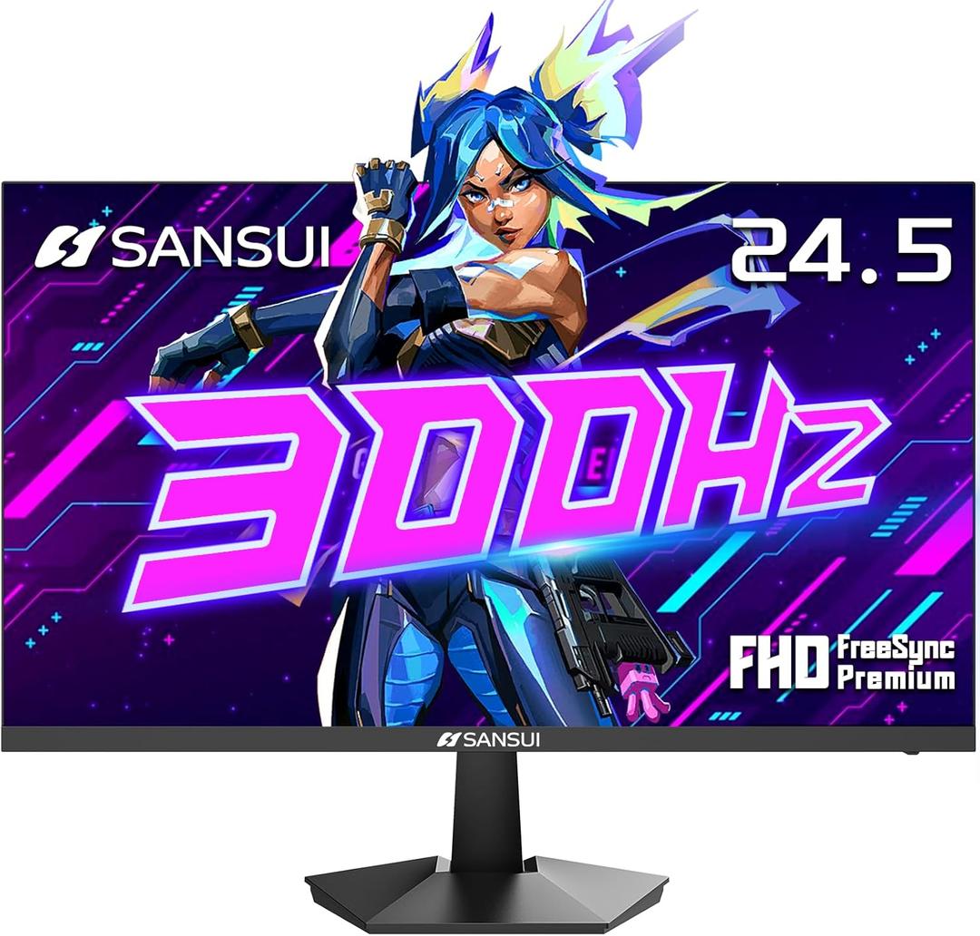 SANSUI 24.5 Inch 300hz 240hz Gaming Monitor, 1080P 1ms FPS PC Monitor Gaming, HDR, FreeSync, DisplayPort x2 HDMI x2, Fast IPS, 120% sRGB, Audio Jack, VESA Support, Desktop Compatible(ES-G25X1 PRO)