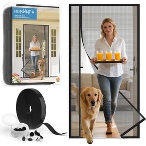 Side Opening Magnetic Screen Door, Fit Door Size 36" x 96",Screen Size 38" x 97", Reversible Left/Right Screen Door Mesh with Strong Magnet, Keep Bugs Out Let Breeze in,Pet&Kid Friendly, Grey (Gray)