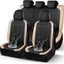 Waterproof Car seat Covers Full Set, Premium Neoprene Lining Seat Covers, Airbag Compatibable,Universal Automotive Comfort Protection for Most Cars,Trucks,SUVs(Black Beige 816)