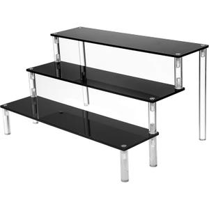  3 Tier Black Acrylic Display Riser Cupcake Stand Display Shelf for Decoration, Collection, Makeup
( Black )