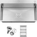 30-inch Single Bowl Workstation Kitchen Sink, Drop-in/Top-Mount Stainless Steel with Nano Coating & Basket Strainer, 30"x18"x9"