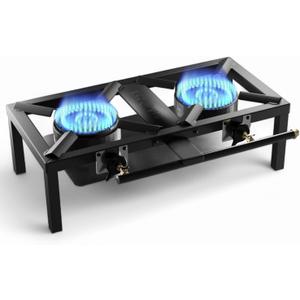 GasOne High-Pressure Double Propane Burner  Low-Profile Outdoor Stove with Heat Guard & Adjustable Knobs  Dual Flame Control & PSI Regulator for Camping, Tailgating, Seafood Boil, Home Brewing