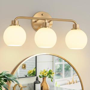 Bathroom Light Fixtures Gold Vanity Light 3 Light Brushed Brass
Wall Sconces Lighting with Milk Globe Glass Shades Bath Wall Lamp for Mirror Kitchen Living Room Bedroom Hallway