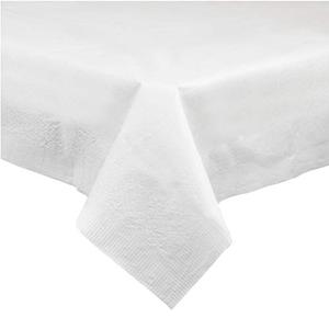 Disposable 3 Ply Paper & Plastic Tablecloth Absorbent, Waterproof, White Table Cover for Rectangle Tables fits 6-8 Foot Tables Size: 54'' X 108'' Pack of 5