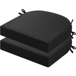 idee-home Outdoor Chair Cushions Set of 2, Thick 17" x 17" x 3" Outdoor Seat Cushion Patio Furniture Waterproof with Ties, Patio Chair Pads Dining Black