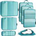 4 x Bagail Ultralight Compression Cubes 7 Set - 3 Packing Cubes, 3 Organizers, and 1 Shoe Bag (Teal)