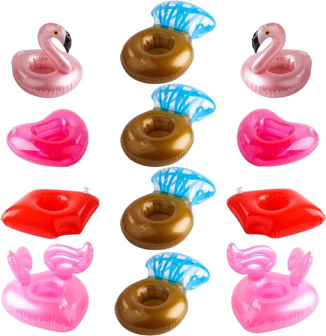 Grobro7 12Pack Inflatable Pool Drink Holder Floating Coasters Multi Shape Swimming Cup Holder Water Floats Kids Bath Toys Great for Wedding Bachelorette Pool Party